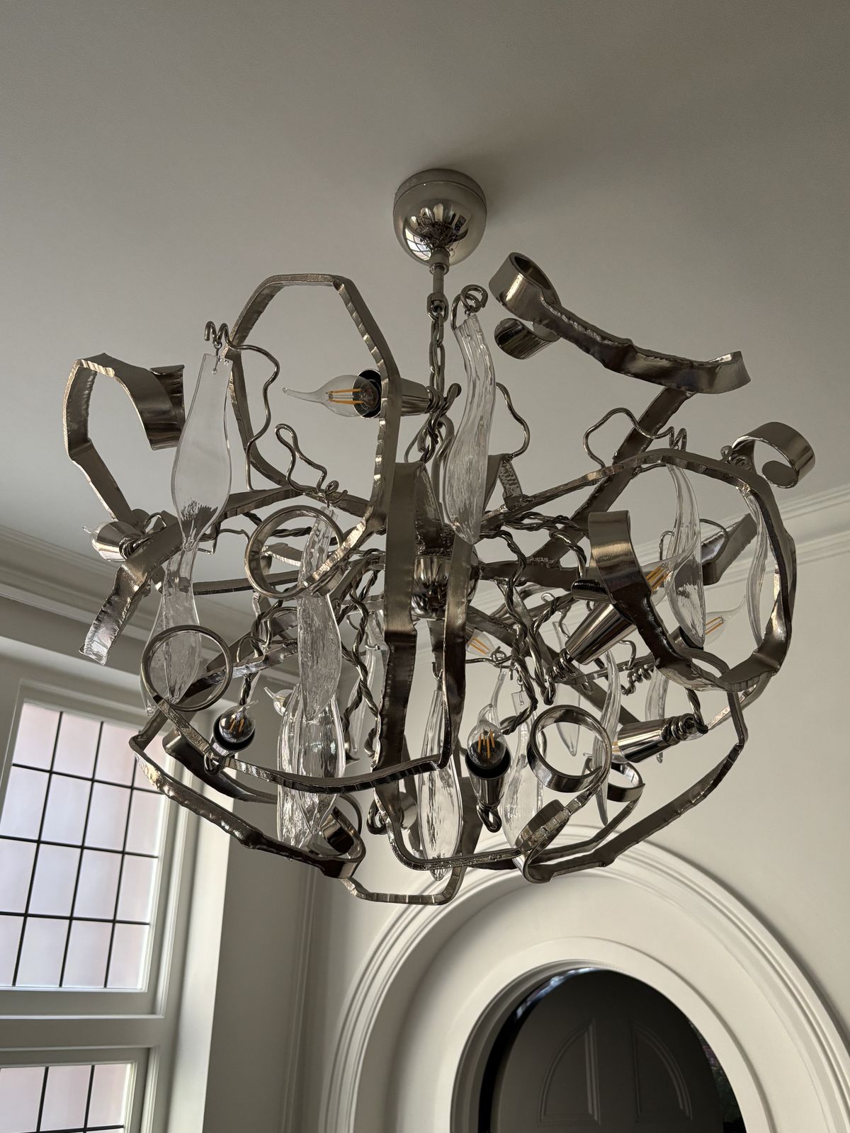 Brand Van Egmond “Delphinium” Sculptural Chandelier – Stainless Steel & Hand Blown Glass – With Certificate photo furniture