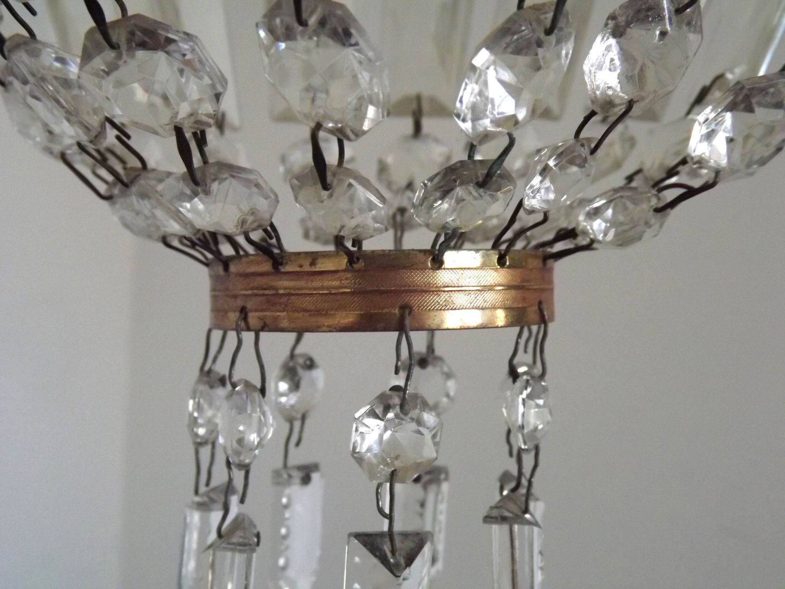 Lustre Montgolfier à une lumière en bronze et cristal, de style Empire français, années 1960 photo vinterior