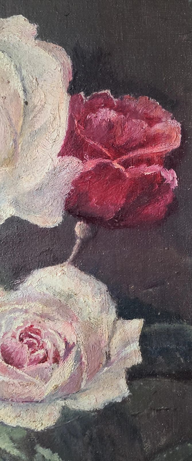 Vintage Original Framed  French Impressionist Floral Oil Painting  Dusky Roses photo buy