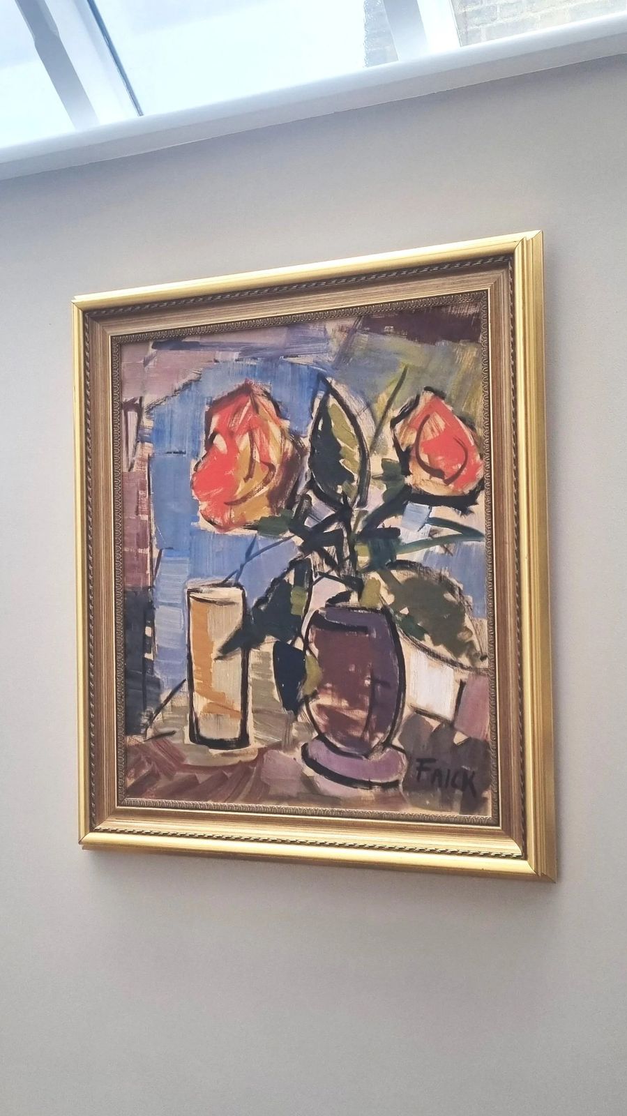 Original Framed Vintage Mid Century Swedish Floral Study Coral Roses  By Gosta Falck (1920 2006) photo 455.0