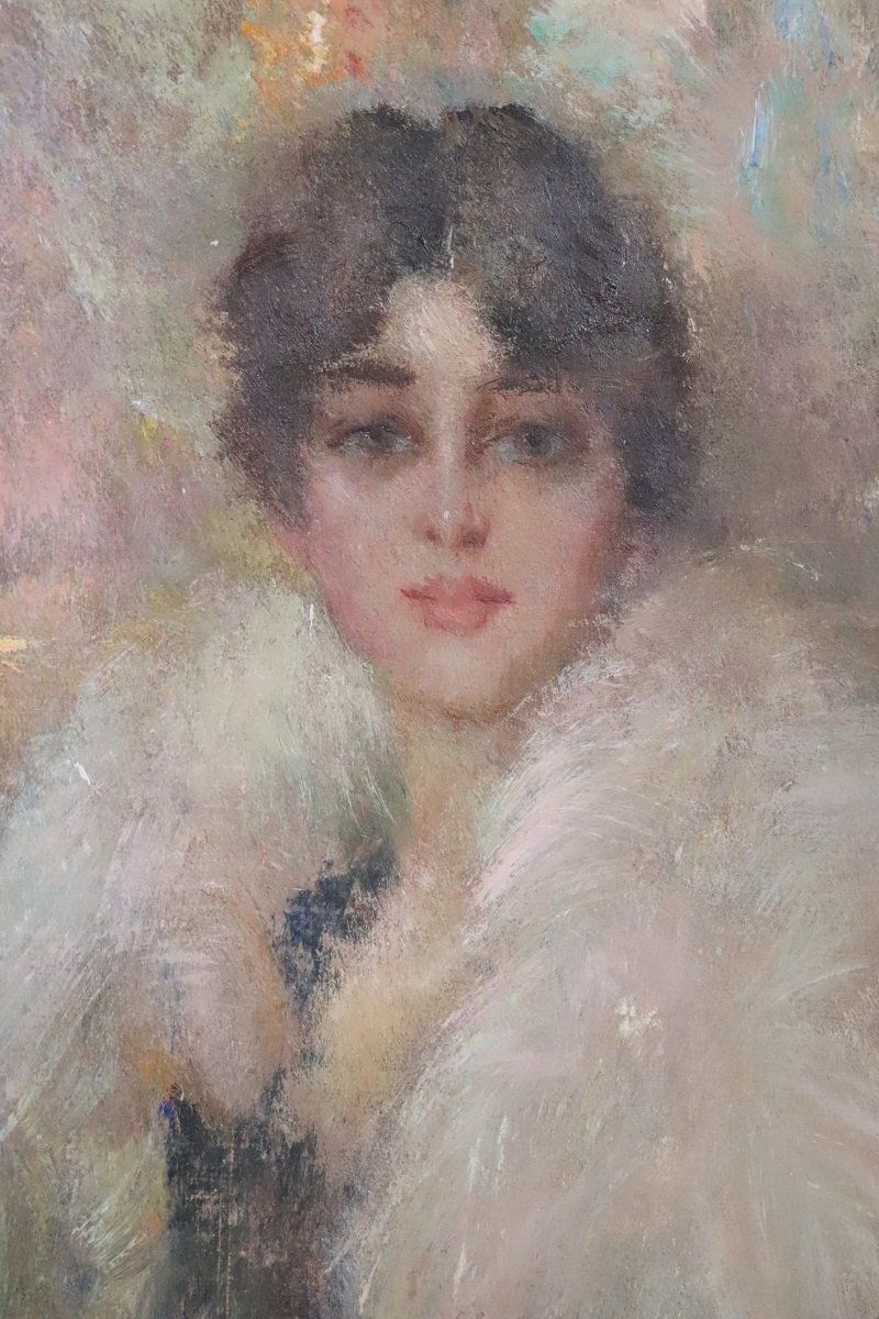 photo vinterior Portrait Of A Young Woman, Oil Painting On Canvas, 1917, Framed