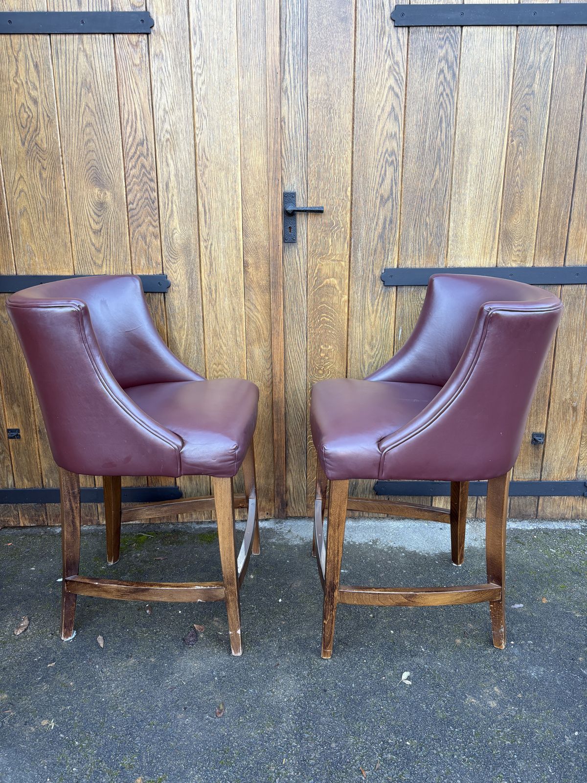 Burgundy Leather Bar Stools With Wooden Frames photo furniture