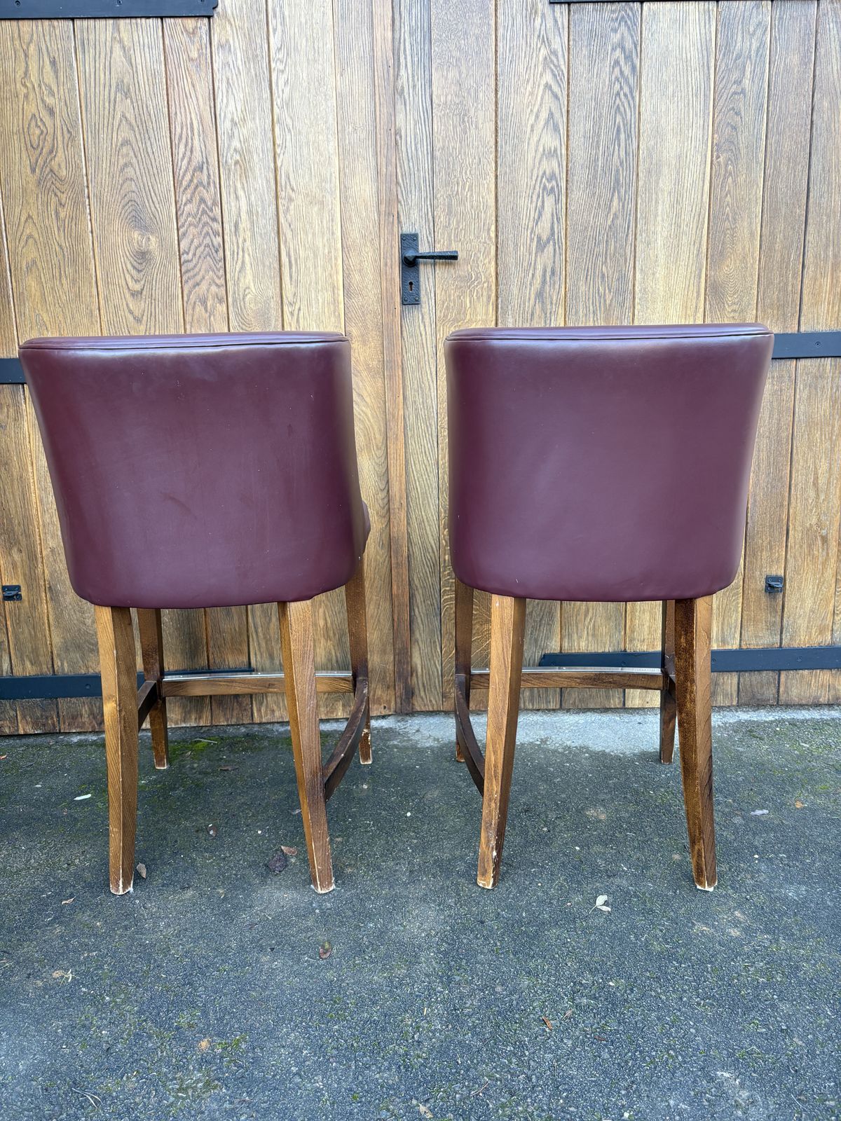 Burgundy Leather Bar Stools With Wooden Frames photo for sale