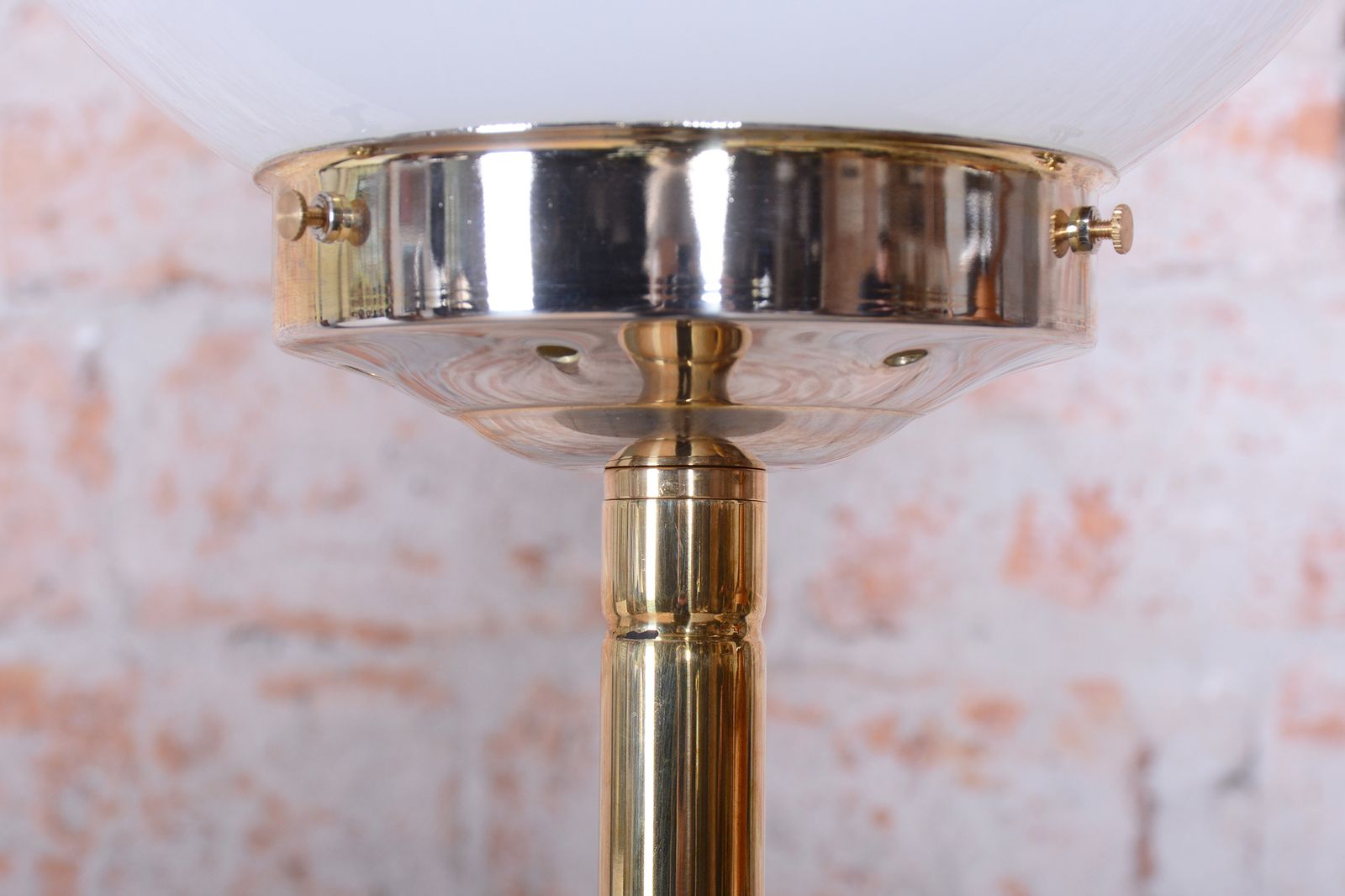 Restored Mid Century Floor Lamp, Brass, Opaline Glass, France, 1960s photo buy