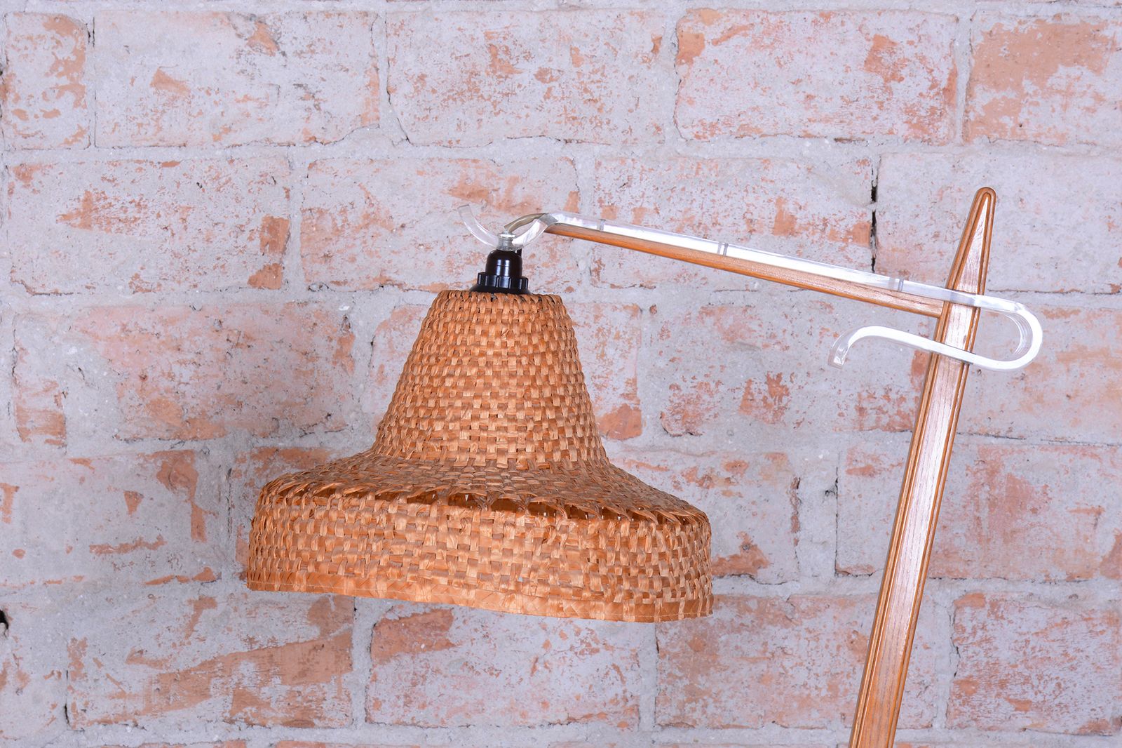 Restored Mid Century Floor Lamp, By Krásná Jizba, Beech, Rattan, Czech, 1950s photo for sale
