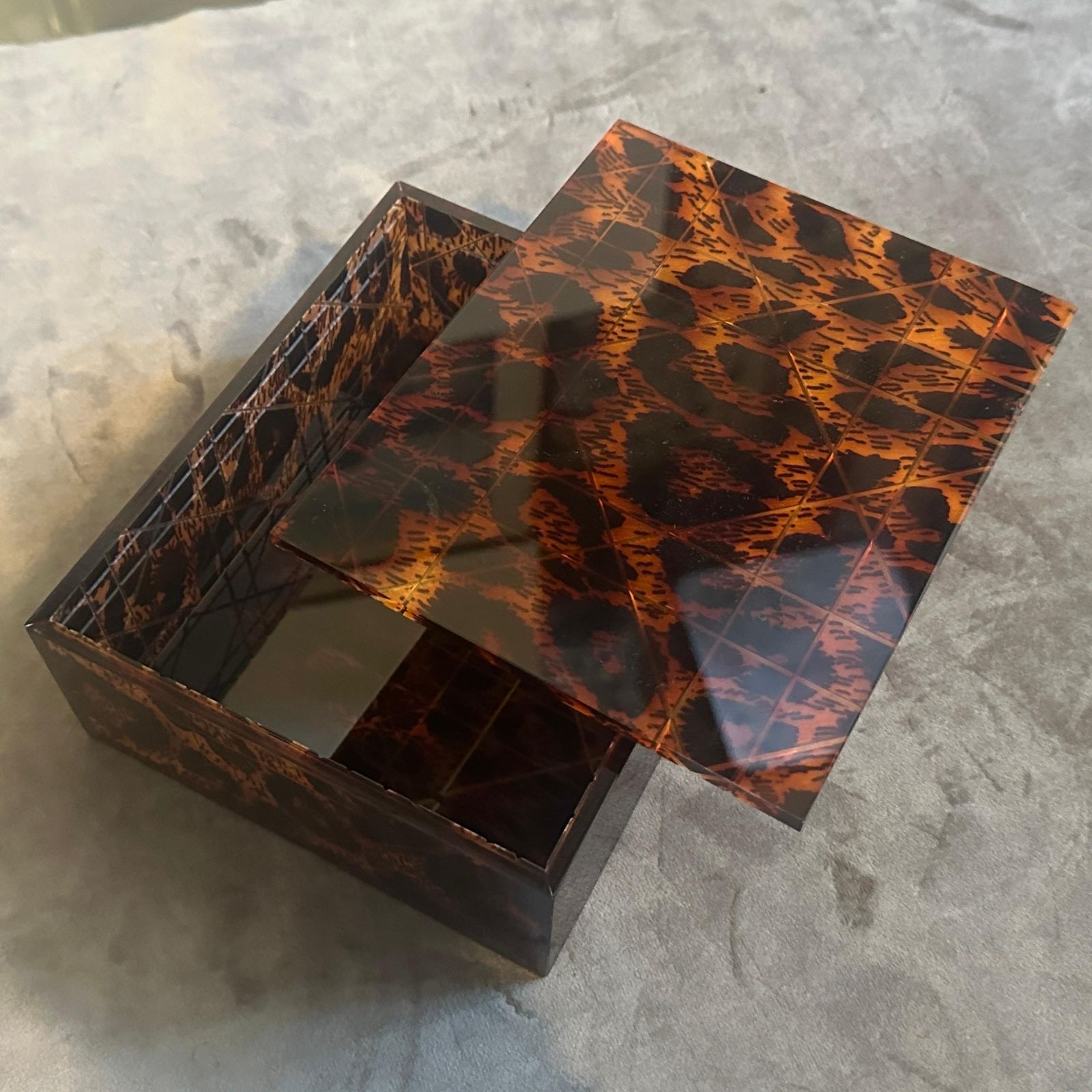 1980s Mid Century Modern Faux Leopard Lucite Luxury Box Signed Dior Home photo buy