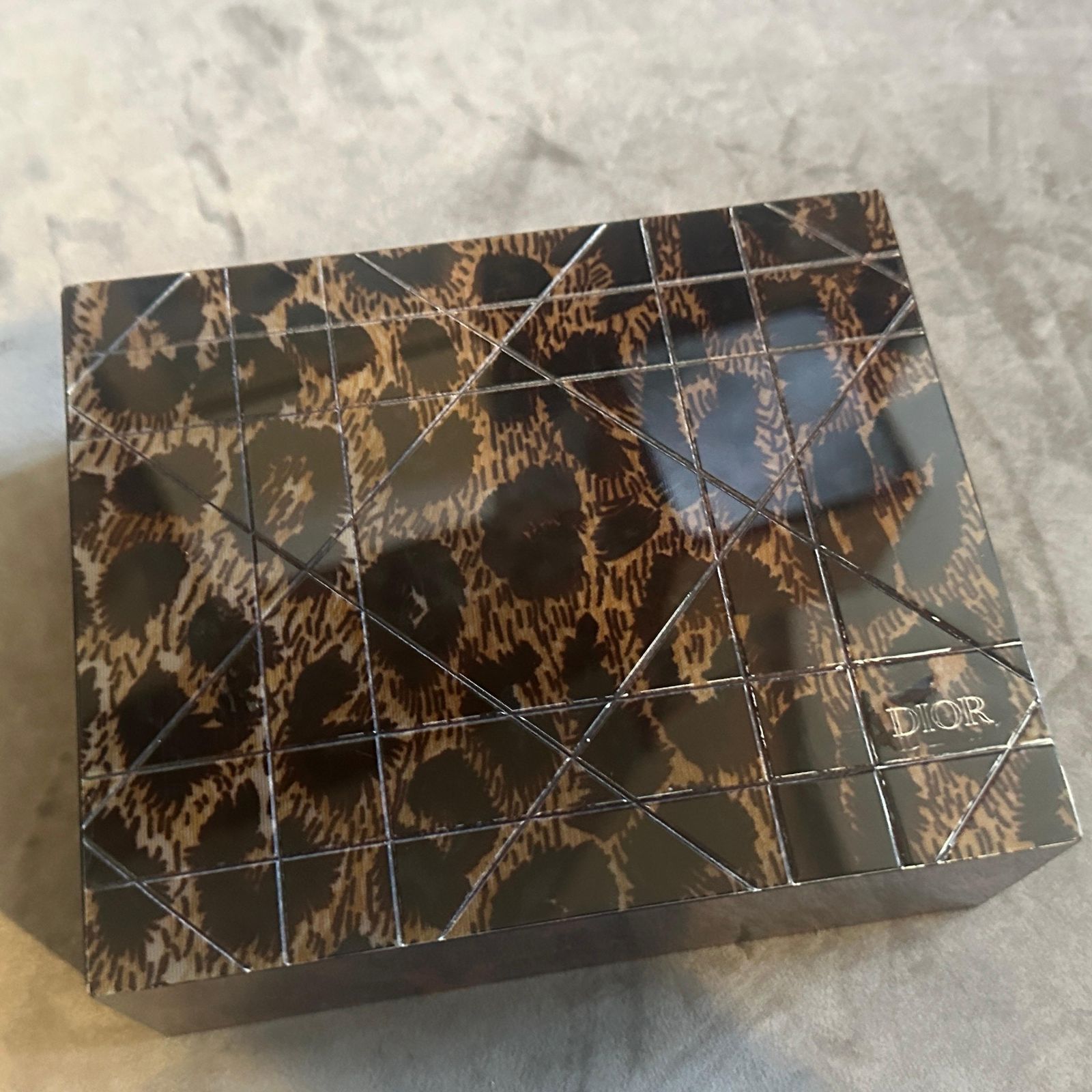 photo furniture 1980s Mid Century Modern Faux Leopard Lucite Luxury Box Signed Dior Home