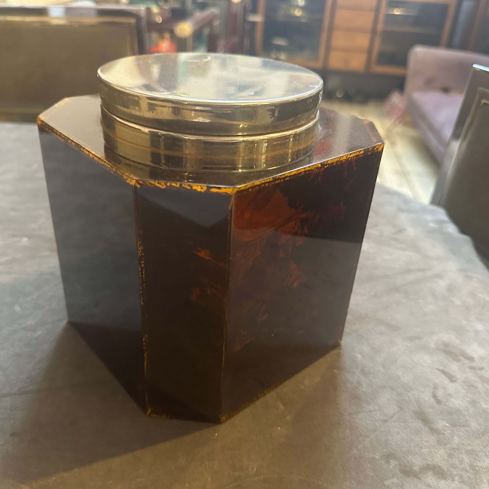 1970s Mid Century Modern Fake Tortoiseshell Lucite Italian Ice Bucket photo furniture