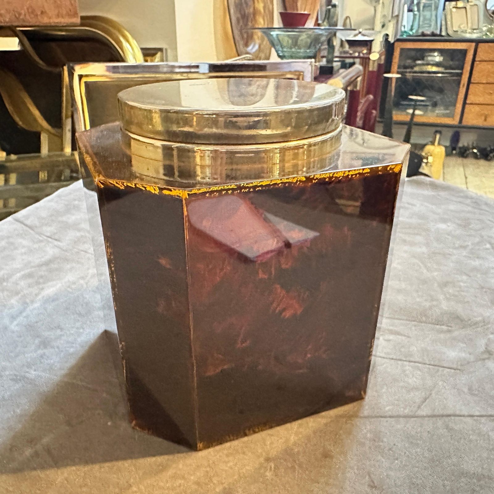 1970s Mid Century Modern Fake Tortoiseshell Lucite Italian Ice Bucket photo 672.0