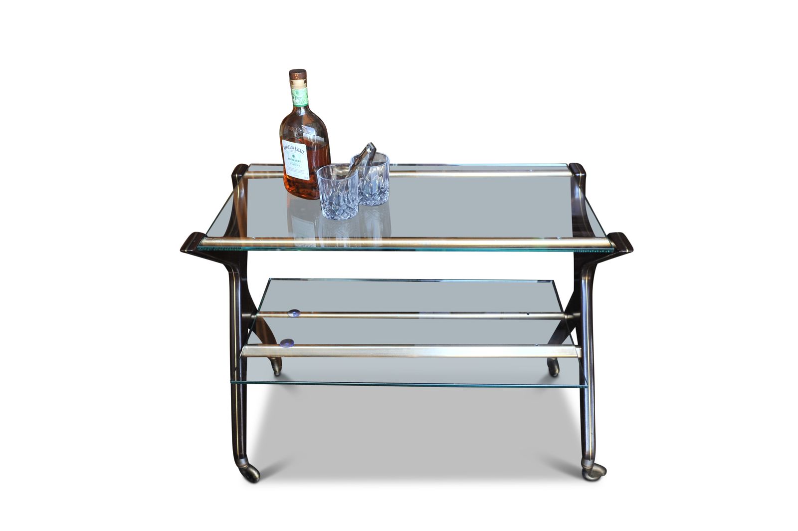 Bar Cart Mid Century Angelo Ostuni Design Mahogany & Brass Two Tier Glazed 1970's photo buy