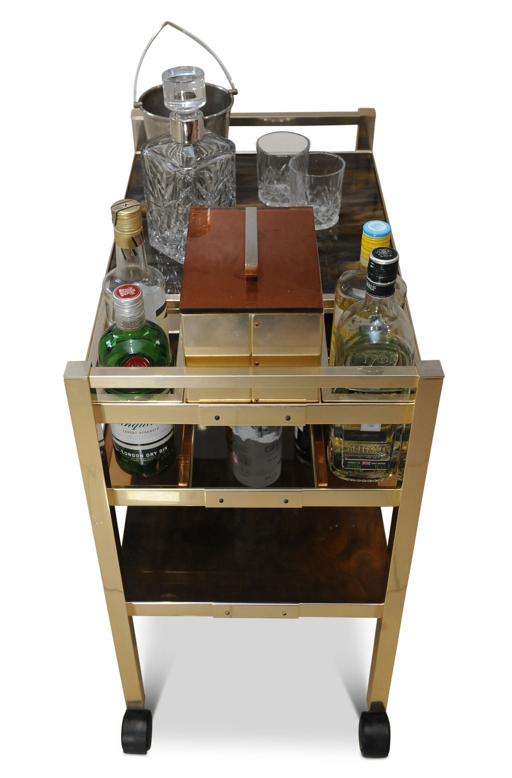 Bart Cart Aluminium & Lucite Two Tier Bar Cart With Marbleized Tiers Made In Denmark 1970's photo Furniture
