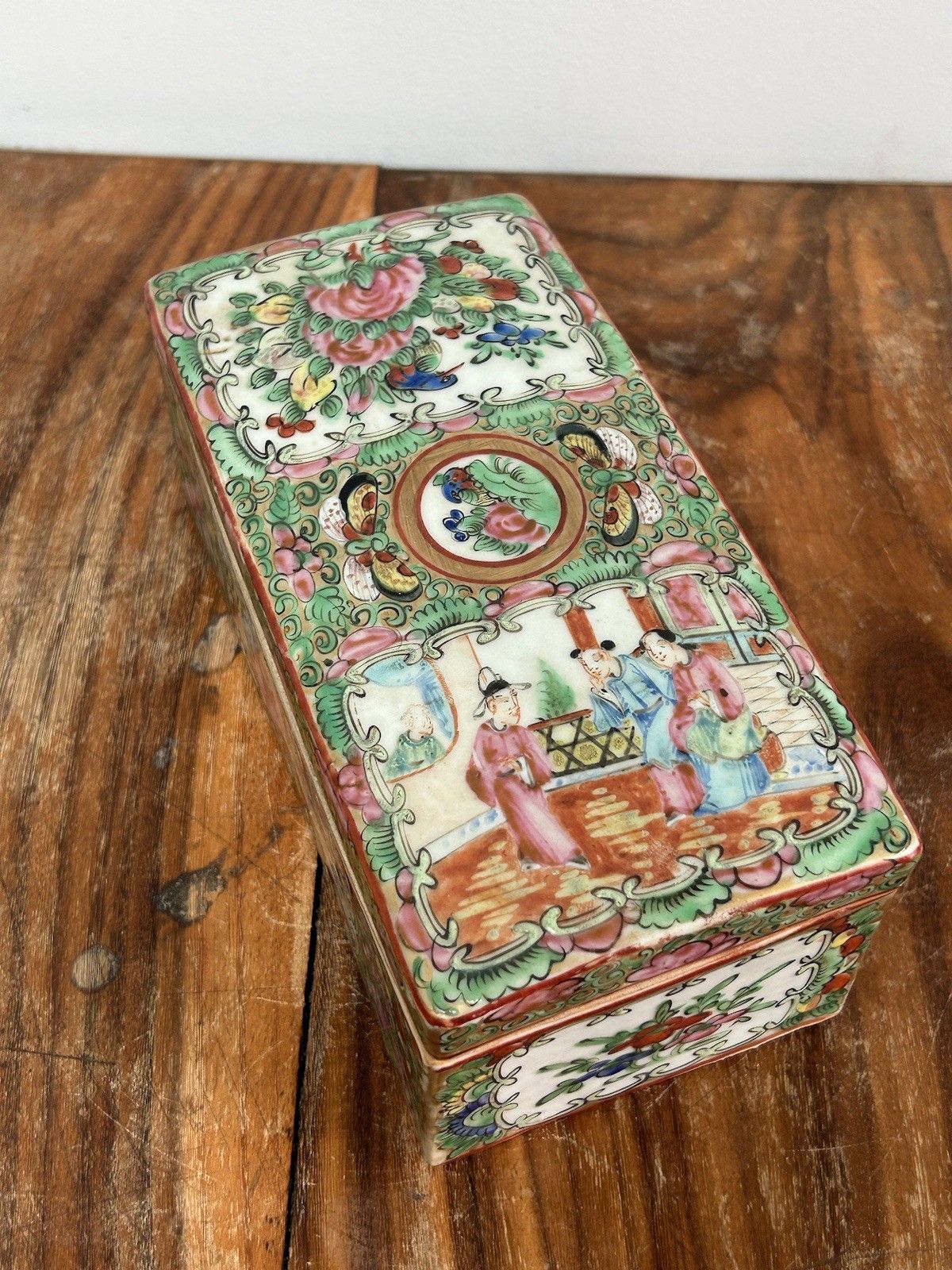 Chinese Export Famille Rose Brush Box Rose Mandarin 20thc Antique photo 196.0