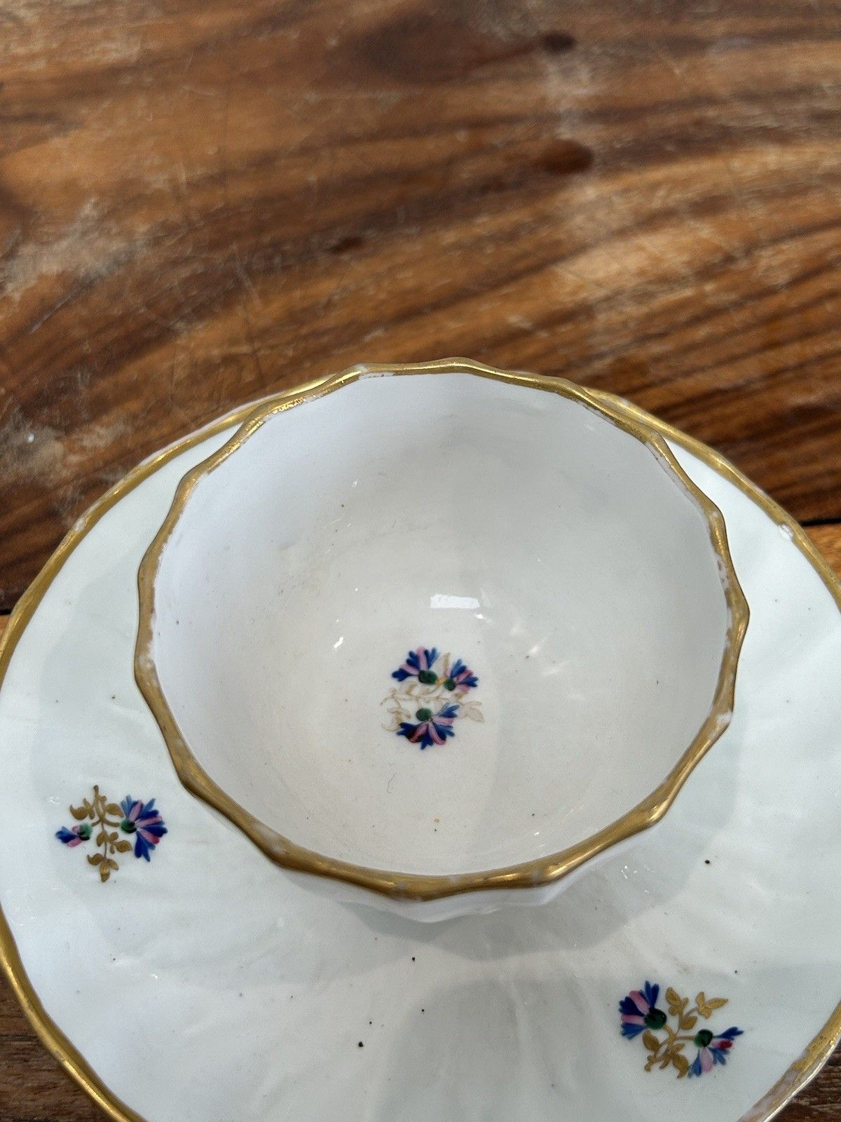 Antique Derby Porcelain Tea Bowl & Saucer No.129, Gilt Border & Floral, 19thc photo buy