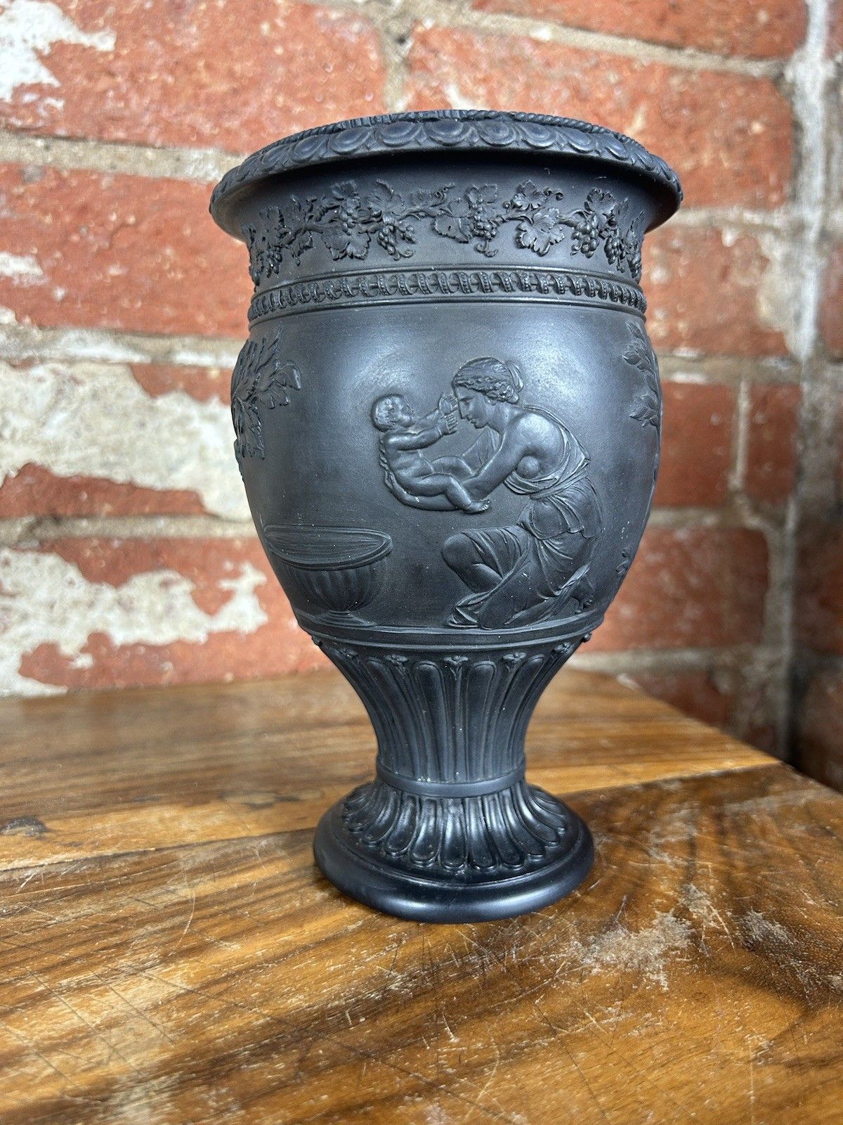 Early Black Basalt Vase, Wedgwood Style, Dipping Of Achilles, 19cm photo Home Decor