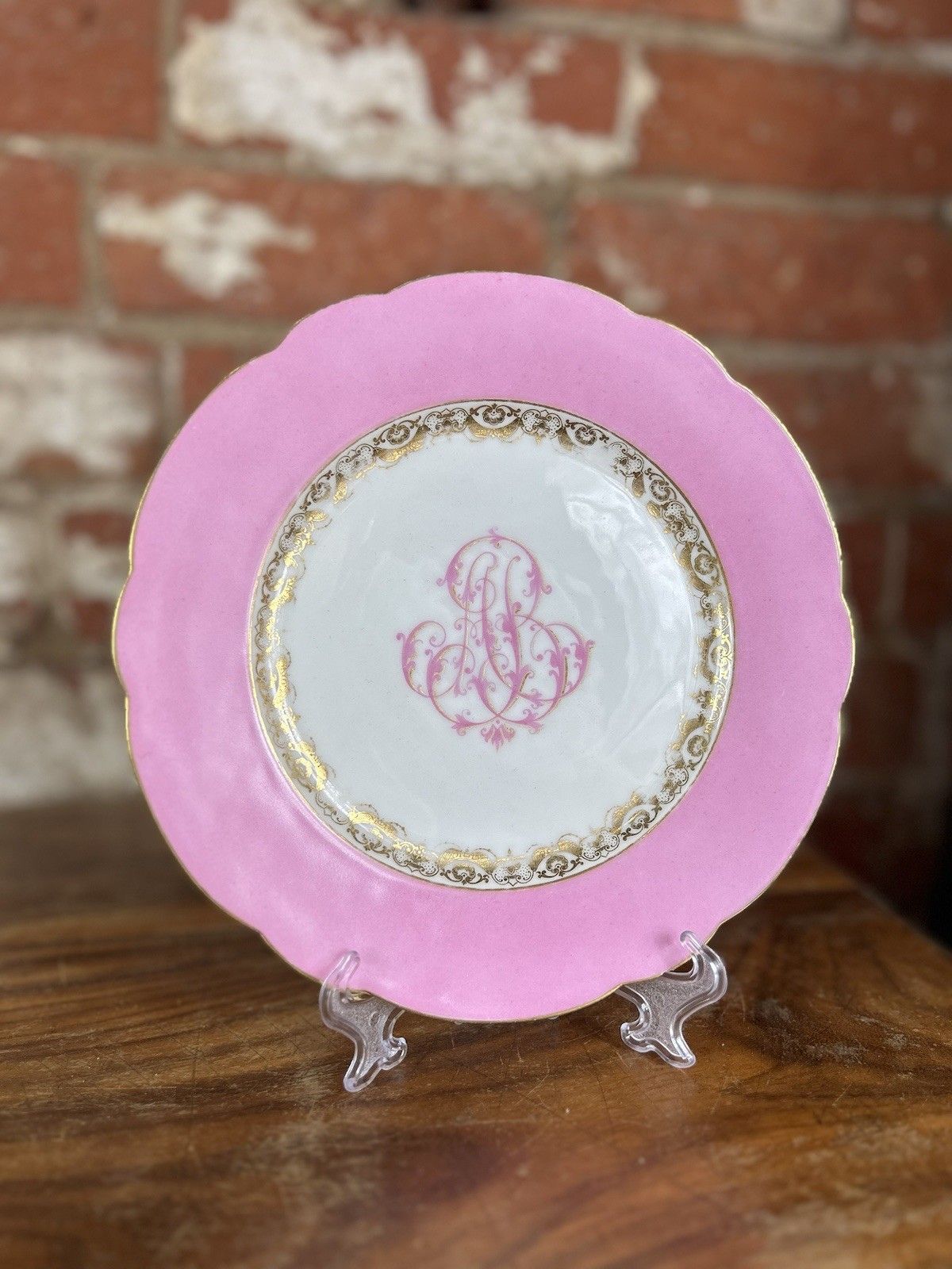 photo buy Antique Old Paris Armorial Porcelain Pink Plate Service, 11pc, French