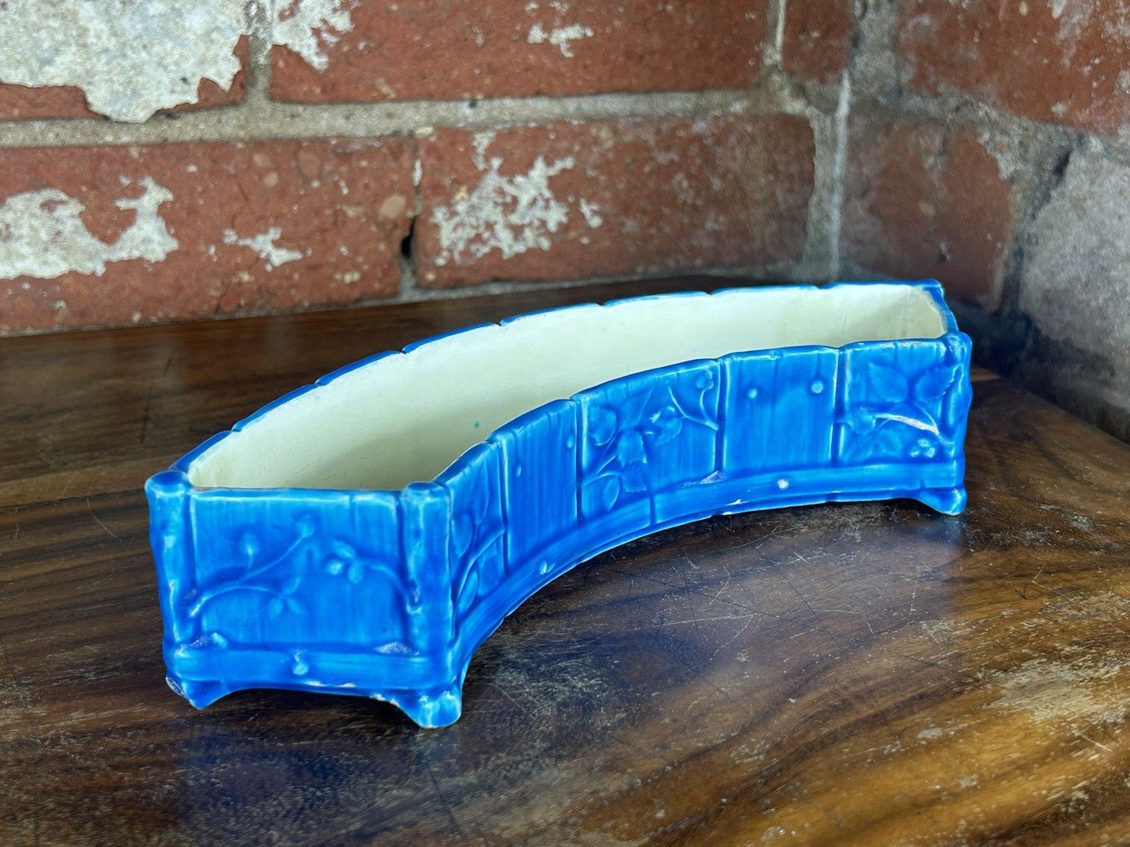 Minton Majolica Floral Trough Vase – Antique Rectangular Planter 26cm photo for sale