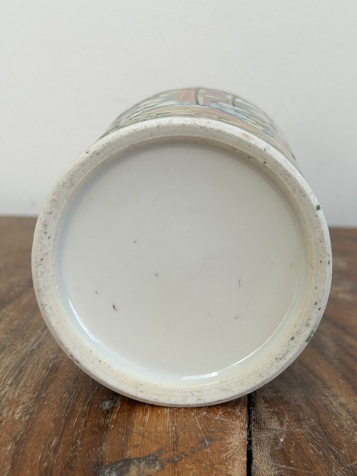 Antique Chinese Rose Medallion Cylindrical Vase Pot Hand Painted C.1850s photo vinterior