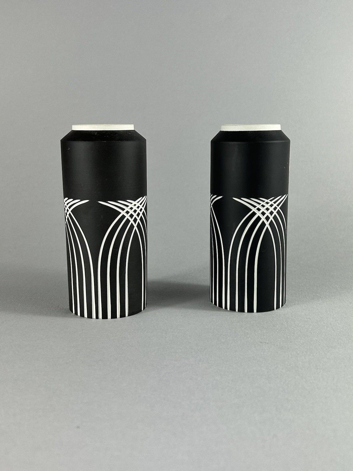 Mid Century Wedgwood Black Jasperware Symmetry Vase Pair 12.5cm photo furniture