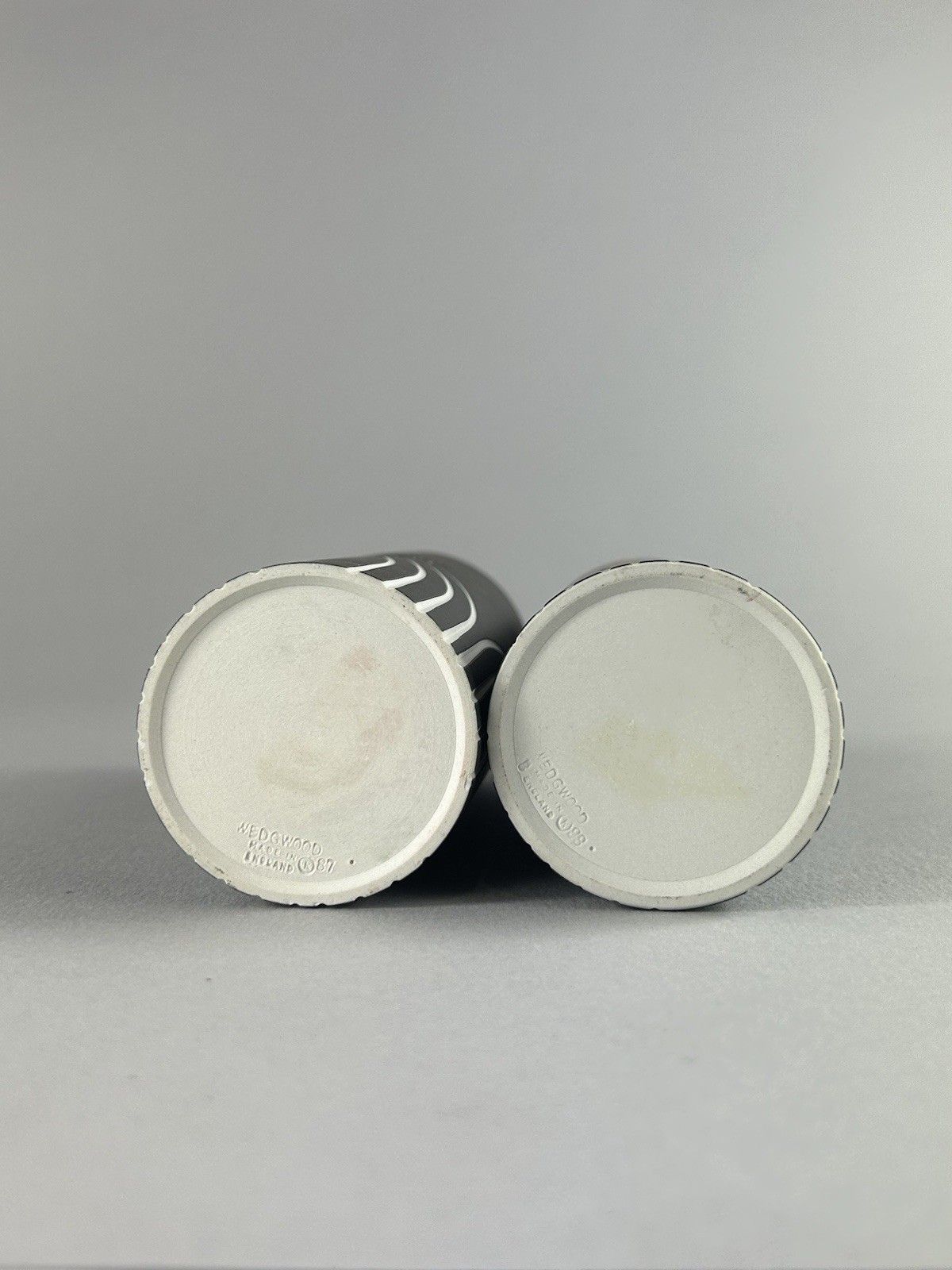 Mid Century Wedgwood Black Jasperware Symmetry Vase Pair 12.5cm photo for sale