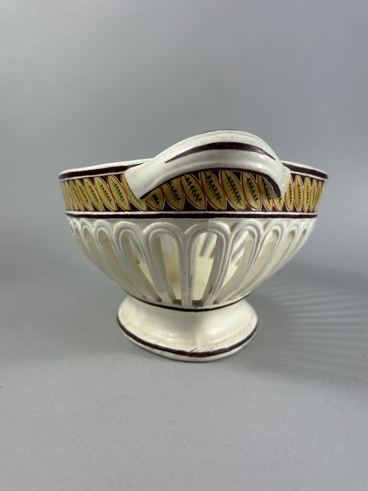 photo furniture Antique Spode Creamware Reticulated Two Handle Centerpiece Bowl