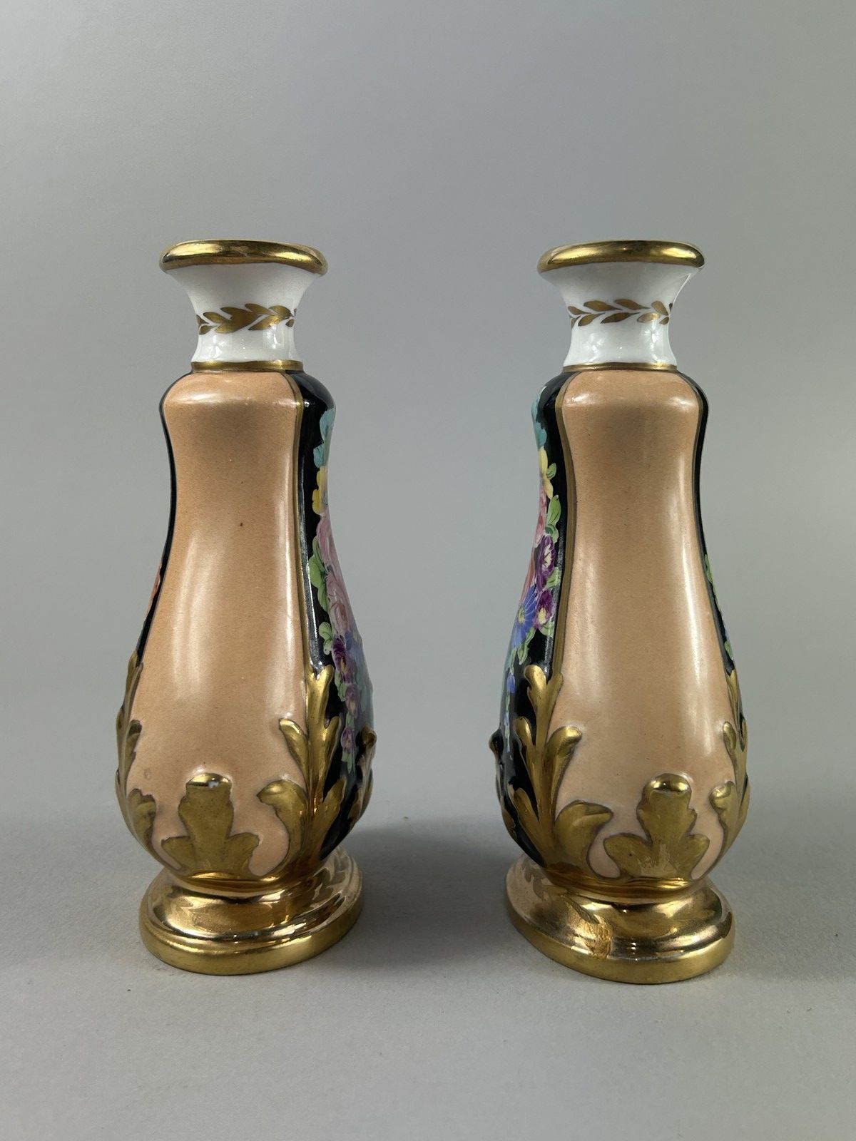 Antique Hand Painted Floral Porcelain Bud Vases Pair 14cm photo Home Decor
