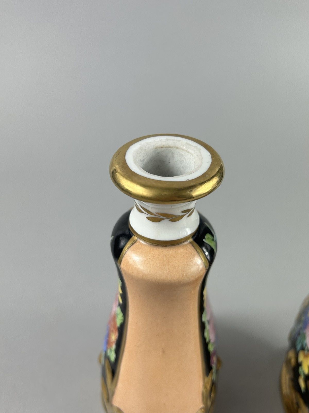 Antique Hand Painted Floral Porcelain Bud Vases Pair 14cm photo vintage