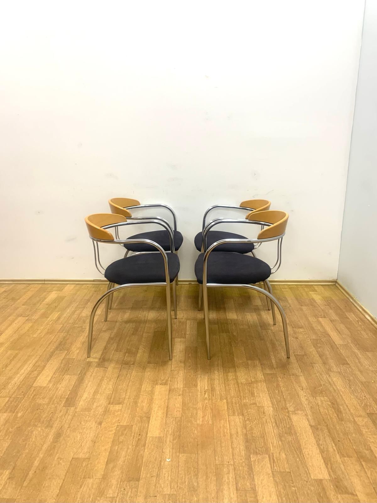 Set Of 4 Chrome And Wood Chairs, Italy, 1980s photo for sale