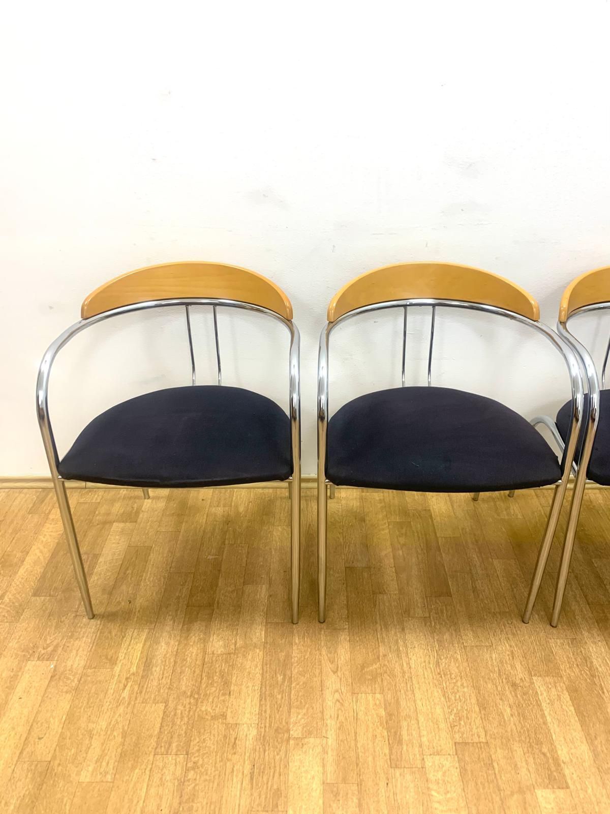 Set Of 4 Chrome And Wood Chairs, Italy, 1980s photo vintage