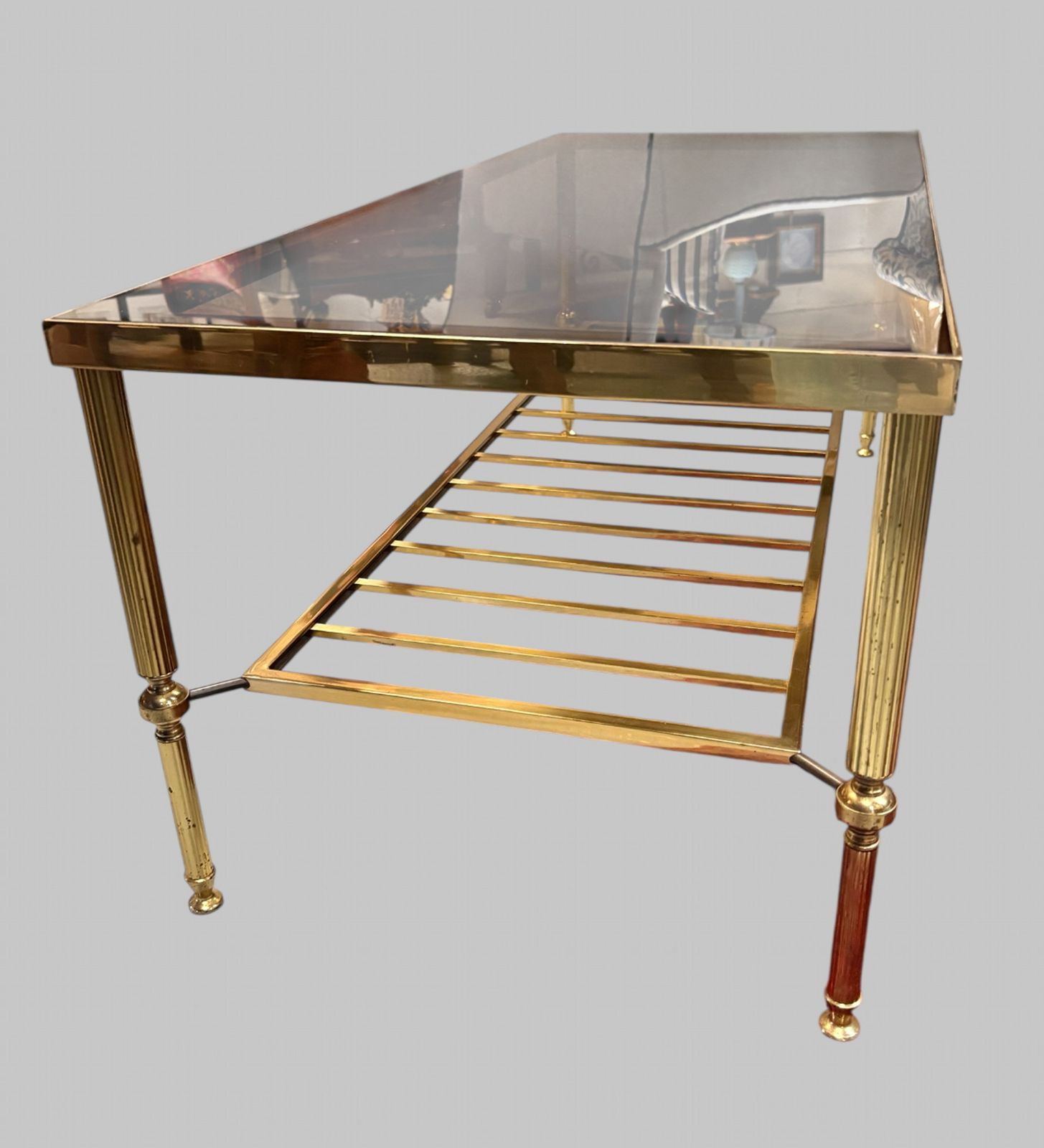 Mid Century Italian Brass & Smoked Glass Coffee Table, 1970s photo for sale
