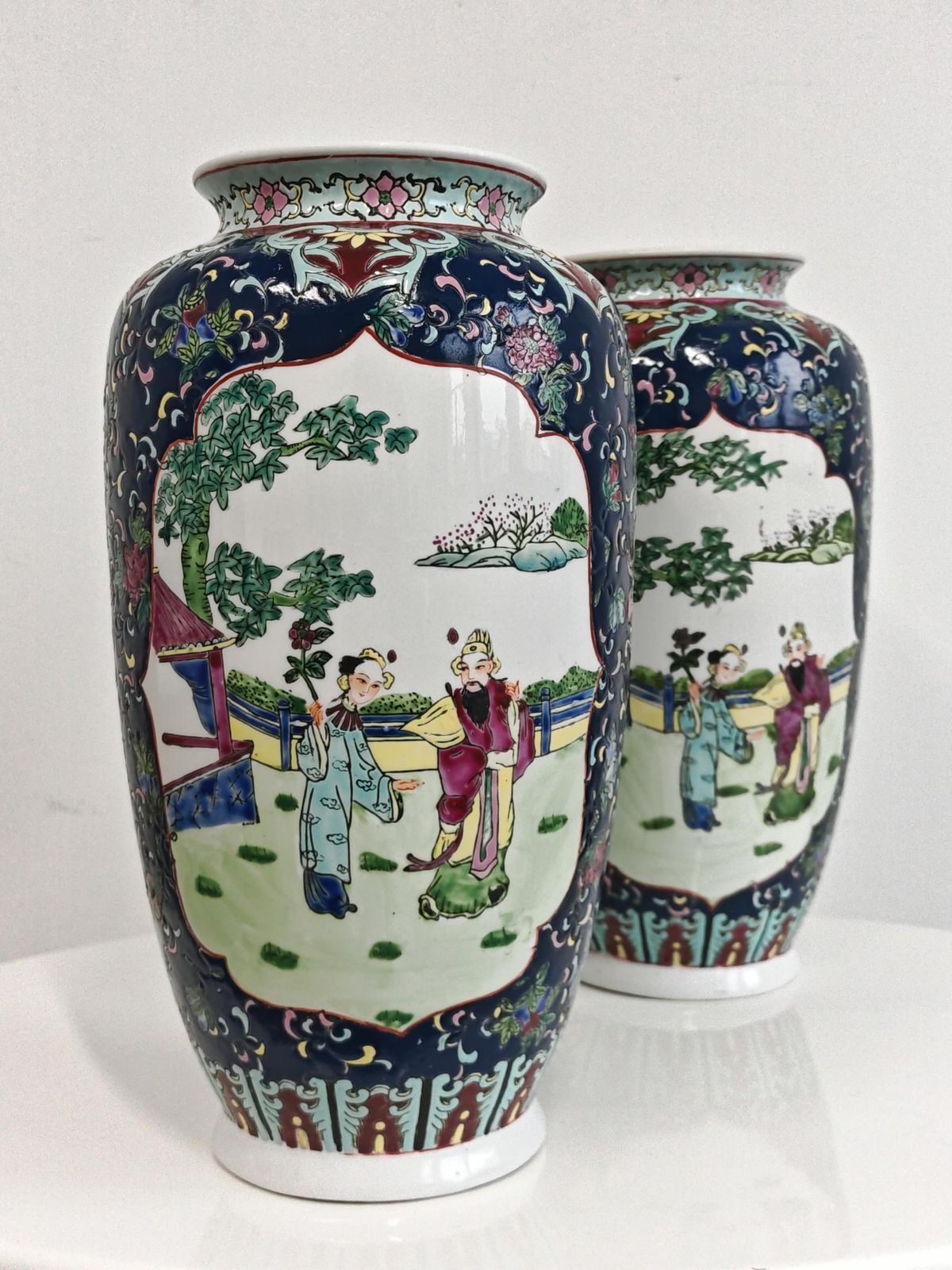 Pair Of Vintage Cermaic Famille Rose Vases, China 1930s photo vinterior
