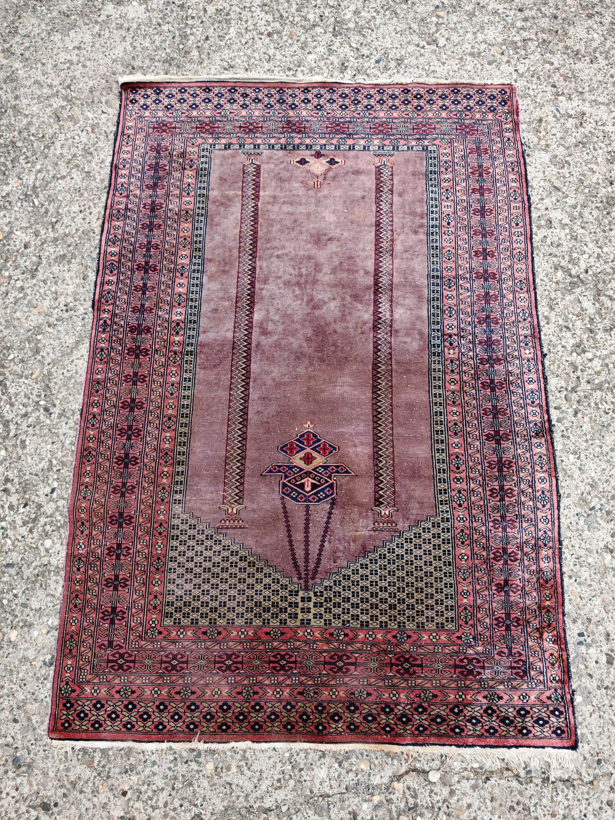 Vintage Anatolian Prayer Rug In Purple Hand Knotted Wool photo for sale
