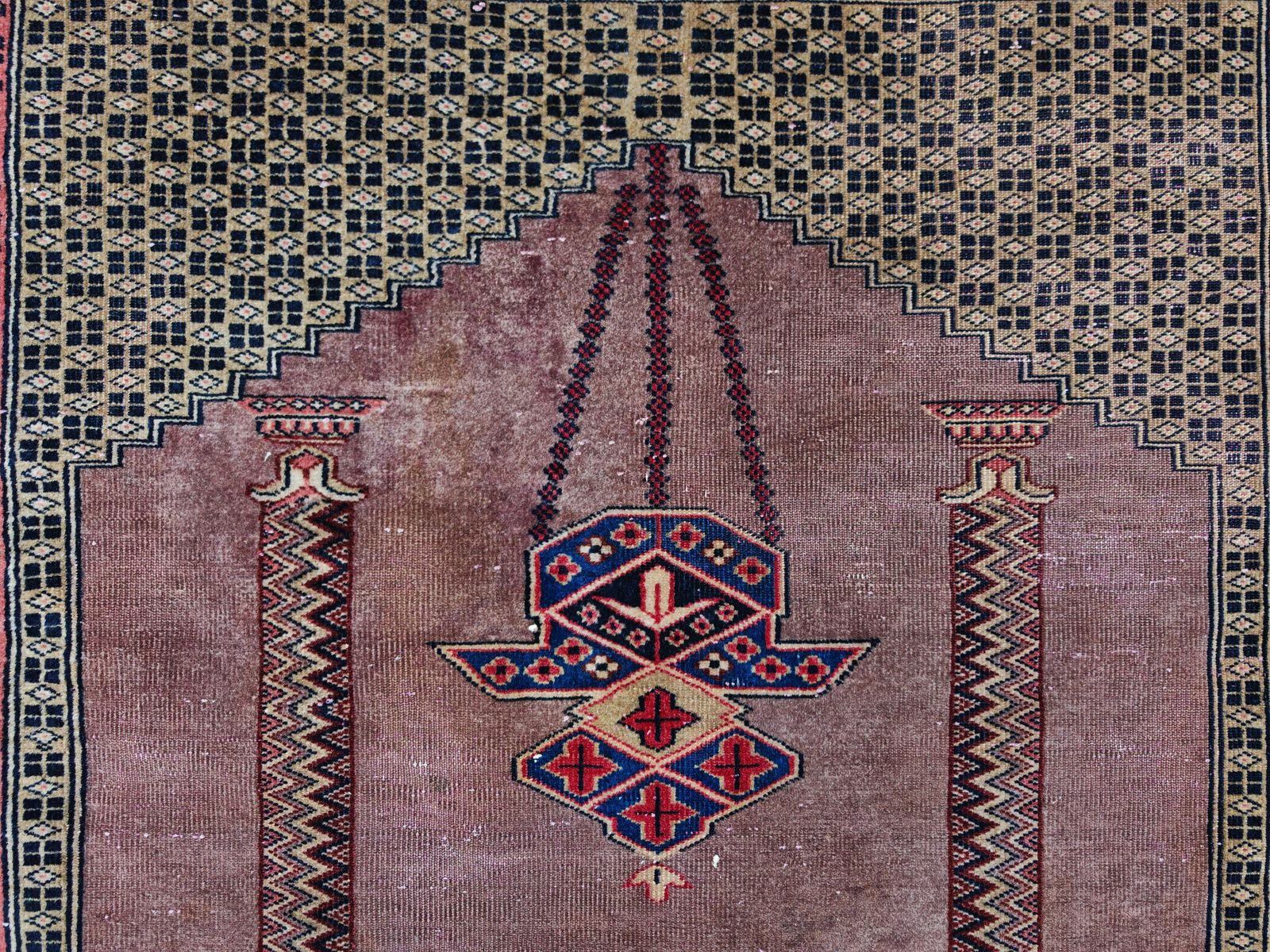 Vintage Anatolian Prayer Rug In Purple Hand Knotted Wool photo vintage