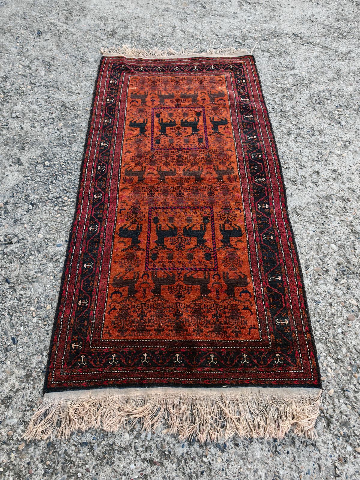 photo furniture Antique Baluchi Rug With Deer Motif, Hand Knotted And Natural Dyed Wool