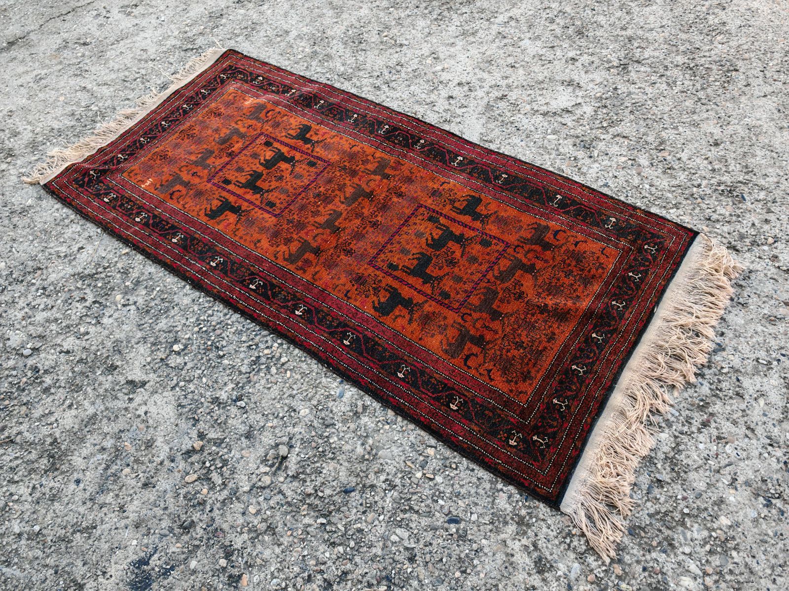 photo for sale Antique Baluchi Rug With Deer Motif, Hand Knotted And Natural Dyed Wool