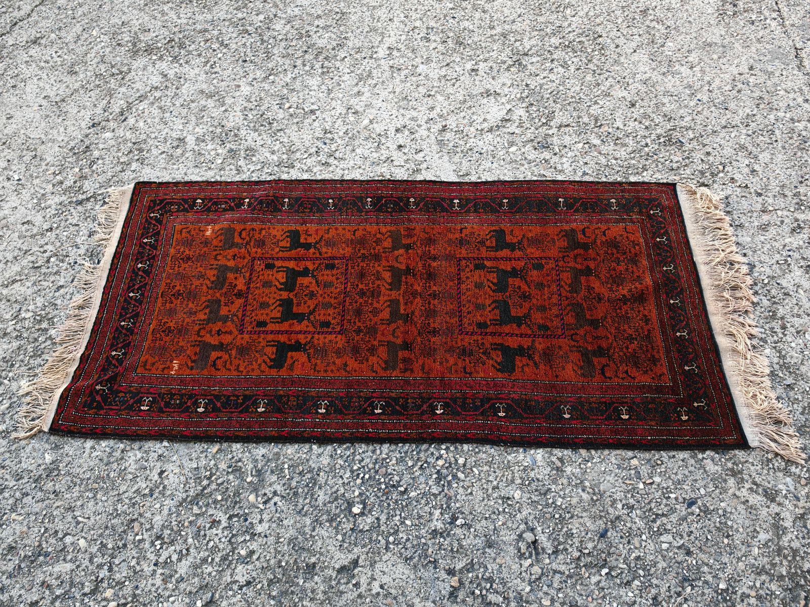 Textiles Antique Baluchi Rug With Deer Motif, Hand Knotted And Natural Dyed Wool photo