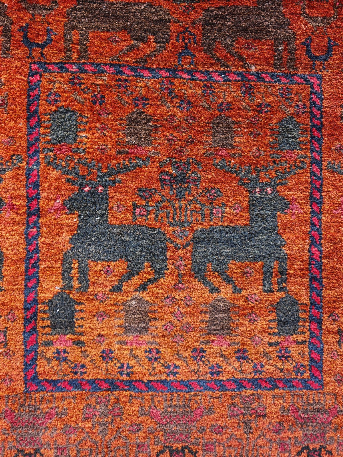 2000.0 Antique Baluchi Rug With Deer Motif, Hand Knotted And Natural Dyed Wool photo