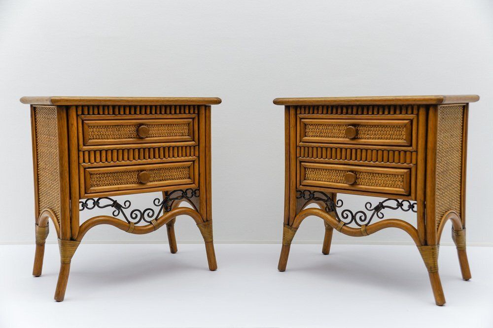 Italian Rattan And Wrought Iron Commode, 1970s, Set Of 2 photo furniture