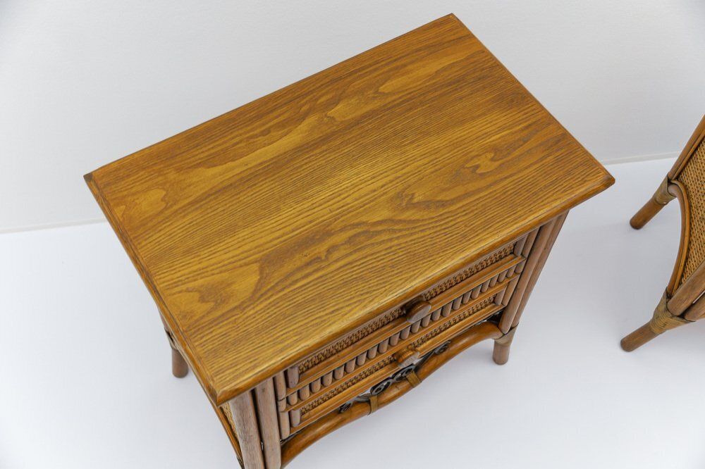 Furniture Italian Rattan And Wrought Iron Commode, 1970s, Set Of 2 photo