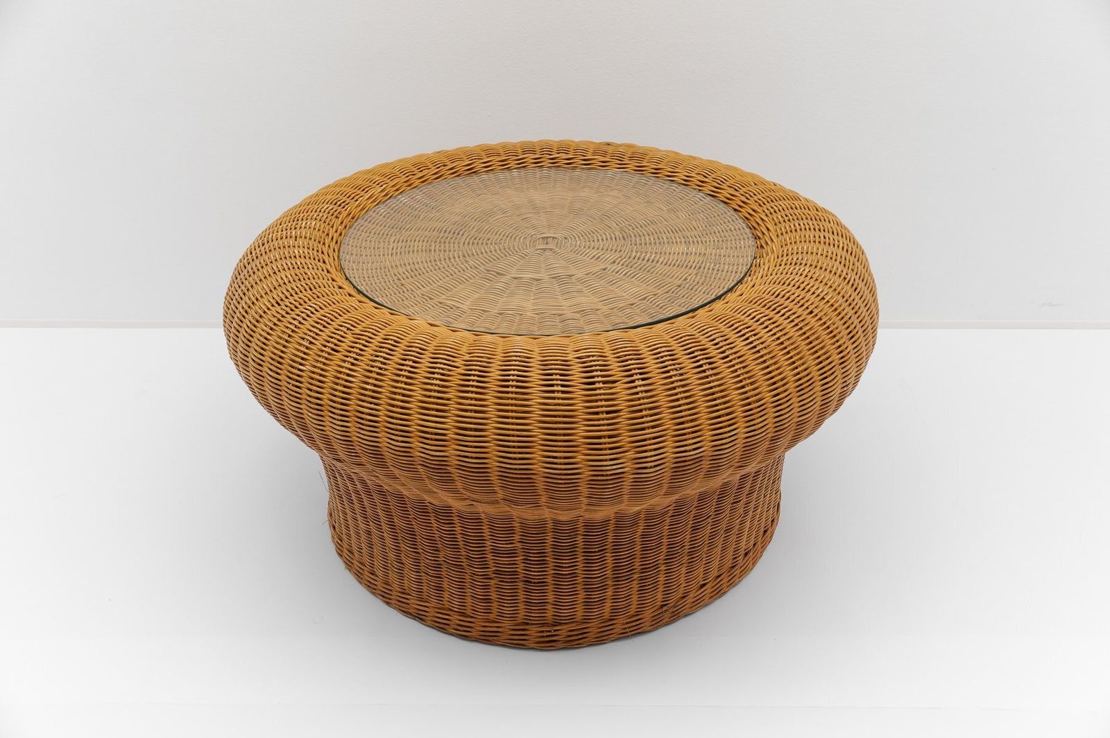 Round Coffee Table In Rattan And Glass, 1960s photo furniture