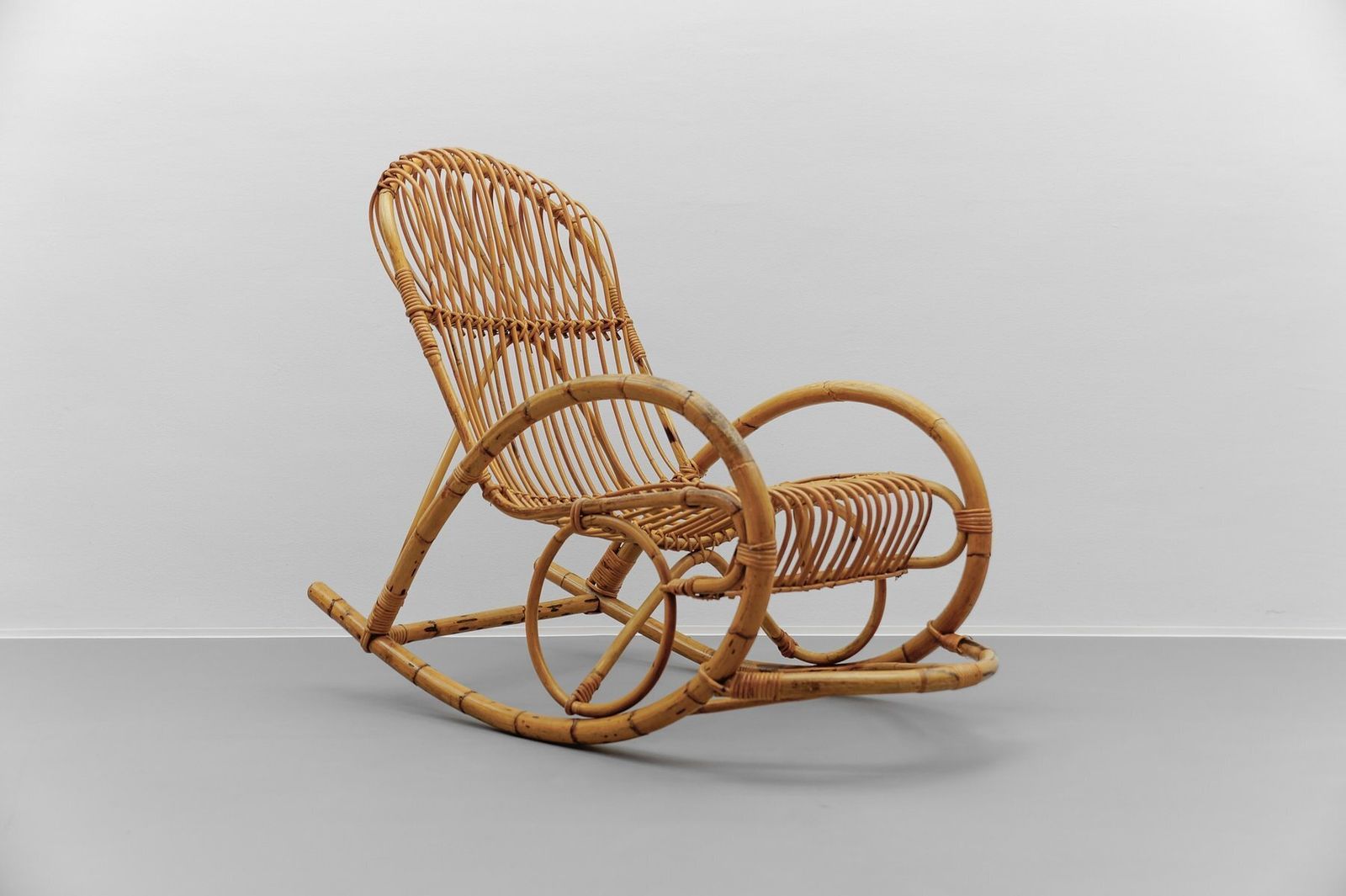 Mid Century Modern Rattan And Bamboo Rocking Chair, 1960s