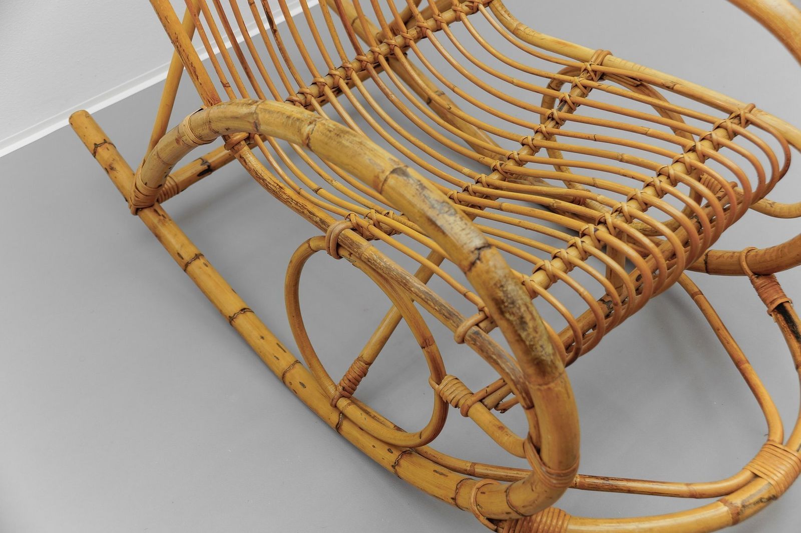 Mid Century Modern Rattan And Bamboo Rocking Chair, 1960s photo vinterior