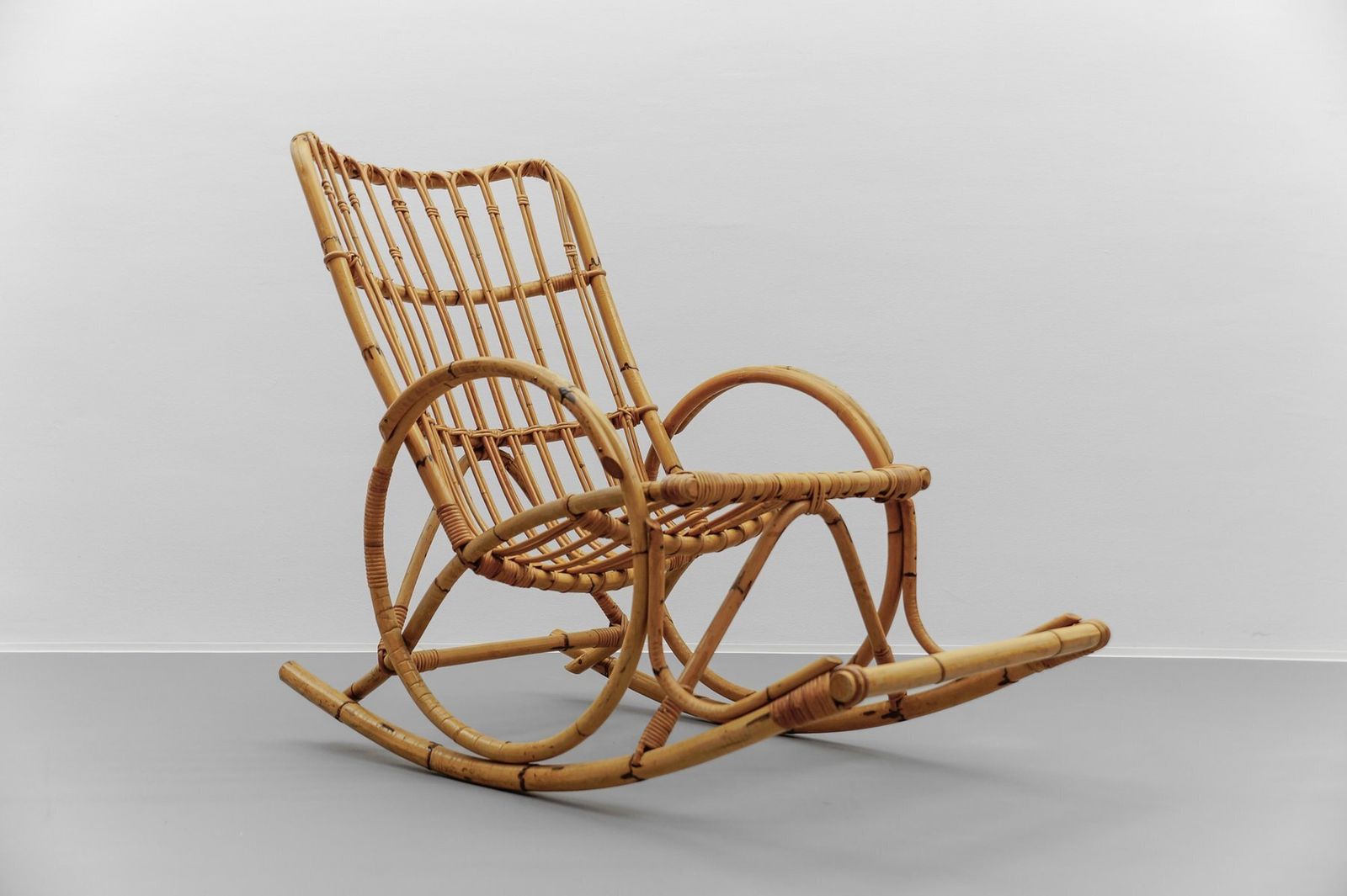 Mid Century Modern Rattan And Bamboo Rocking Chair, 1960s