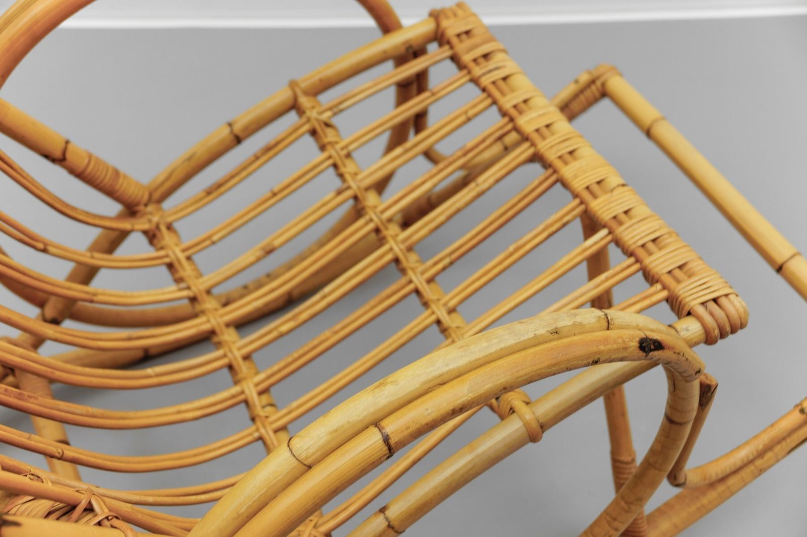 Mid Century Modern Rattan And Bamboo Rocking Chair, 1960s photo vinterior