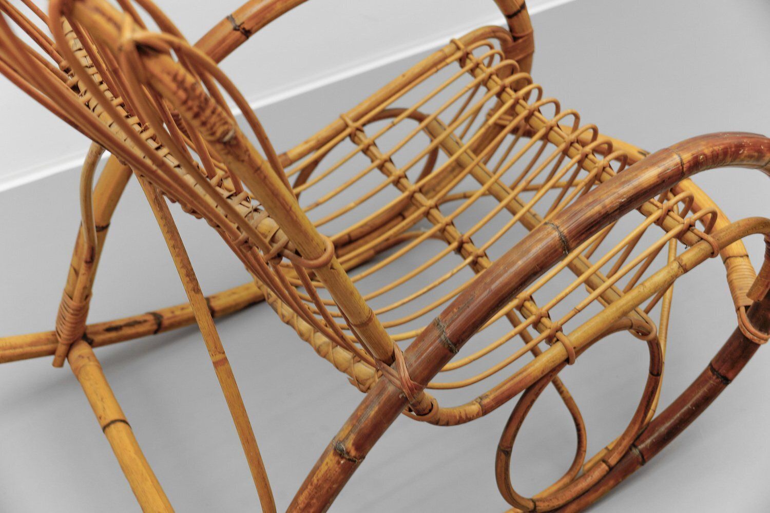 Mid Century Modern Rattan And Bamboo Rocking Chair, 1960s photo vintage