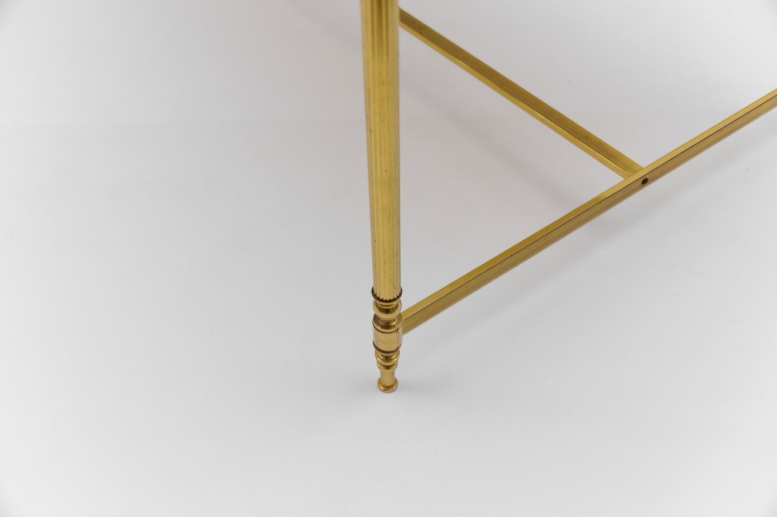 photo for sale Square Gilt And Smoked Glass Coffee Table In The Style Of Chiavari, 1970s