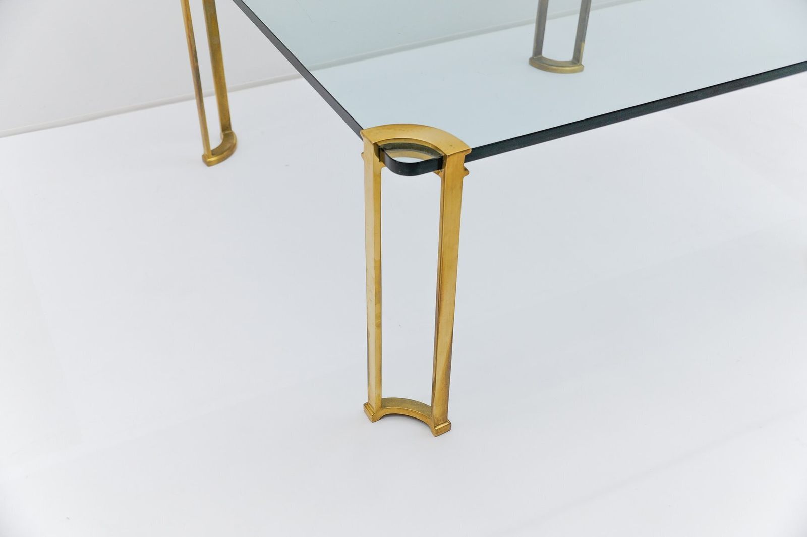 Furniture Vintage Brass And Glass Coffee Table Attributed To Peter Ghyczy, 1970s photo
