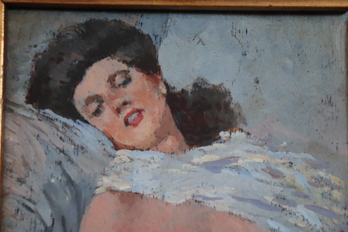 Nude Of A Young Woman, Oil Painting On Board, Early 20th Century, Framed photo furniture