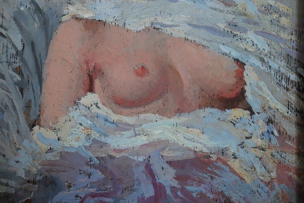 Nude Of A Young Woman, Oil Painting On Board, Early 20th Century, Framed photo Art