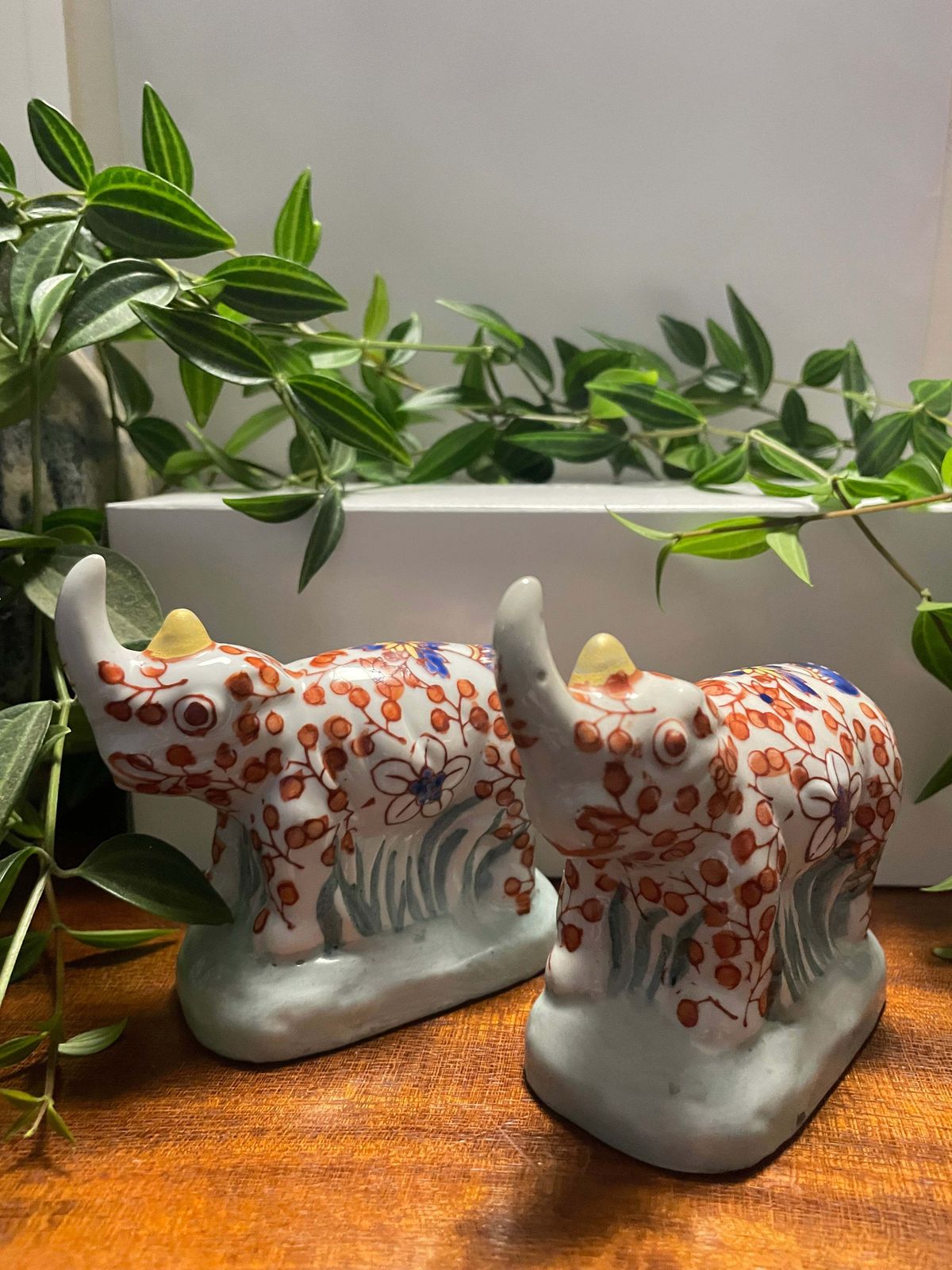 Chinese Imari Porcelain Rhino Figurines X 2 photo for sale