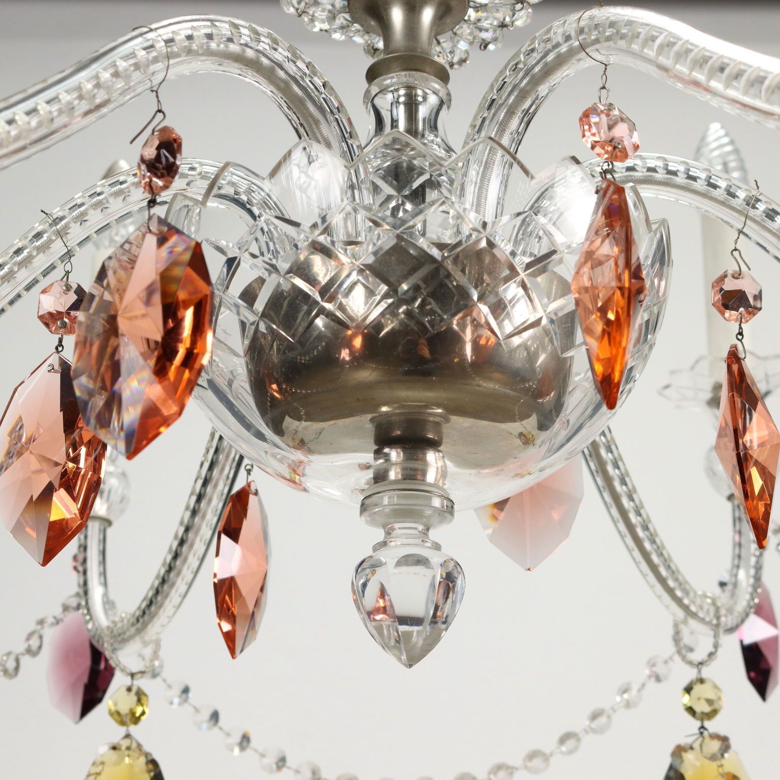 Antique Chandelier 6 Lights Glass Italy XX Century photo vintage